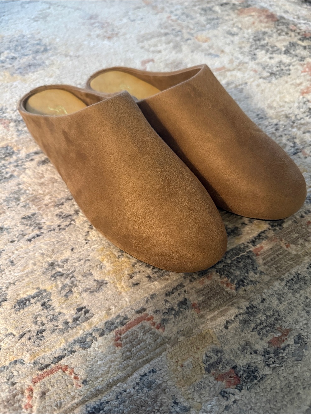 NWOT Fowt Brown Vegan Suede Round Toe Casual Backless Slip On Flat Mules
